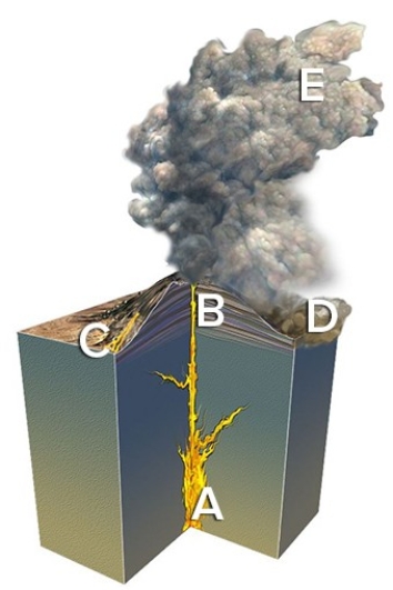 <strong>The site on the accompanying figure that would most likely form a rock that is glassy with no volcanic ash is  </strong> A)A. B)B. C)C. D)D. E)E. <div style=padding-top: 35px> 
