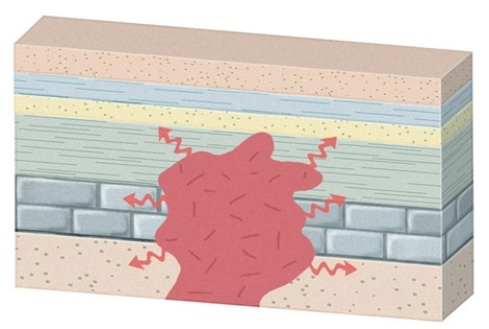 <strong>The type of metamorphism that would occur in this setting is  </strong> A)regional metamorphism. B)contact metamorphism. C)subduction. D)thrust faulting. <div style=padding-top: 35px> 