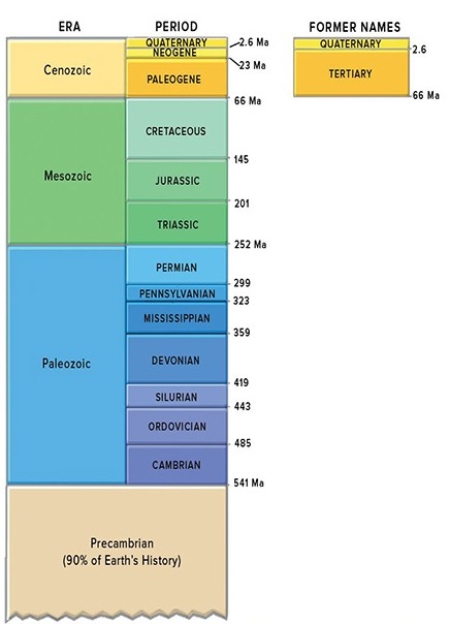 This figure shows the geologic timescale.Which period listed below would be part of the Paleozoic?