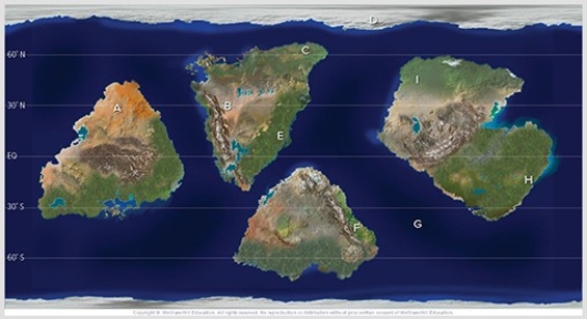 <strong>Which of the following sites on this figure contains a desert? </strong> A)A B)C C)E D)F E)H