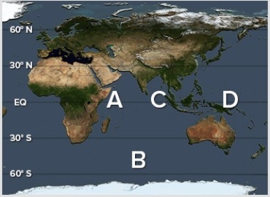 <strong>The Indian Ocean Dipole (IOD)is air mainly descending at ________ and rising at ________. </strong> A)A; C B)A; D C)C; A D)C; B