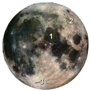 <strong>Which feature on Earth's moon is the oldest and consists of heavily crater,feldspar rich,igneous rock?  </strong> A)1,the mare B)2,lunar highlands C)3,rayed crater D)the polar ice caps <div style=padding-top: 35px> 