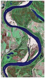 <strong>What type of stream is shown in this figure? </strong> A)braided stream B)a stream whose channel has a low sinuosity C)meandering stream D)a stream that lacks point bars E)all of these