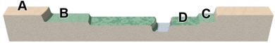 <strong>The accompanying figure shows a series of river terraces.Which of these terraces is the oldest? </strong> A)A B)B C)C D)D