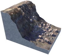 <strong>What type of slope failure is shown in this figure? </strong> A)rotational slide B)creep C)earth flow D)debris flow E)rock fall