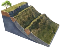 <strong>What type of slope failure is shown in this figure? </strong> A)rotational slide B)creep C)rock avalanche D)debris flow E)rock fall