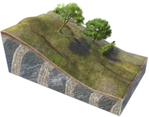 <strong>What type of slope failure is shown in this figure? </strong> A)rotational slide B)creep C)earth flow D)debris flow E)rock slide