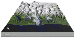 <strong>What type of glacier is shown on the gently sloping land near the coastline? </strong> A)tropical coast glacier B)shoreline glacier C)piedmont glacier D)continental ice sheet