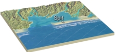 <strong>Which way is the current moving along this coastline? </strong> A)out to sea B)in toward the coast C)from right to left D)from left to right