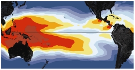 <strong>This figure shows warmer-than-normal sea-surface temperatures in the western Pacific and cooler-than-normal temperatures for the eastern Pacific.What condition is being illustrated? </strong> A)monsoon B)world-wide drought C)El Niño D)La Niña