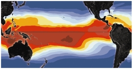 <strong>This figure shows warmer-than-normal sea-surface temperatures in the eastern Pacific.What condition is illustrated? </strong> A)monsoon B)world-wide drought C)El Niño D)La Niña
