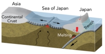<strong>Which of the following is the presently occurring near the Sea of Japan? </strong> A)oceanic crust in the sea of Japan is being generated by back-arc spreading B)Japan is moving closer to Asia over time C)Volcanoes in Japan are related to subduction of oceanic crust that forms in the Sea of Japan D)all of these