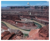 <strong>Which numbered layer in this photograph represents the oldest layer? </strong> A)1 B)2 C)3 D)4