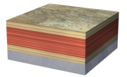 <strong>Which of the four sedimentary layers in this figure is the oldest? </strong> A)the layer on top B)the layers in the middle C)the layer on bottom D)there is not enough information to tell