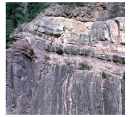 <strong>If the contact between the upper light-colored sedimentary layers and the lower dark-colored metamorphic rocks is a depositional contact,what type of feature is present? </strong> A)a surface representing missing geologic time B)an angular unconformity C)an ancient erosion surface D)all of these