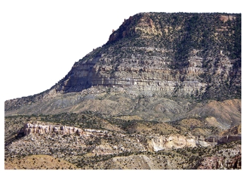 Observe the rocks and landscape in this photograph,which shows a sequence of layers.From the list of observations below,select the observation that you think is NOT valid.Refer to the Chapter 7 Investigation in your textbook for descriptions of the rock units.