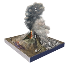 <strong>Which of the numbered features is a pyroclastic column? </strong> A)1 B)2 C)3 D)4 E)5
