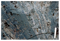 <strong>What type of eruption formed this flow-banded obsidian? </strong> A)a viscous lava flow B)a pyroclastic column C)a pyroclastic flow D)a lava that broke apart while it flowed E)a lava fountain