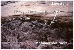 What can you interpret about the relative ages of the rocks and features in this photograph?