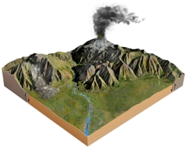 <strong>Which potential geologic hazard is NOT represented by a feature on this figure? </strong> A)an earthquake B)a volcano C)contaminated groundwater D)a landslide E)flood-prone areas