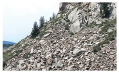 <strong>Which of the following surface environments is the most likely site for deposits in this photograph? </strong> A)steep mountain front B)river channel C)sand dunes D)beach E)lake