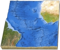 <strong>On this map of the south Atlantic, what is the feature that makes a zigzag pattern on the seafloor? </strong> A) island arc B) linear island chain C) subduction zone D) mid-ocean ridge E) none of these