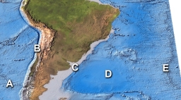 On this map of South America, which features are NOT on a plate boundary?