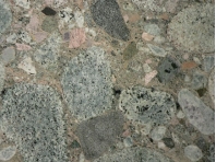 <strong>What type of rock is shown in this photograph?  </strong> A) crystalline rock B) clastic rock C) rock with minerals that are too small to see D) none of these <div style=padding-top: 35px> 