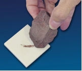 <strong>What mineral is characterized by a reddish streak, as shown in this photograph?  </strong> A) quartz B) feldspar C) calcite D) hematite E) magnetite <div style=padding-top: 35px> 