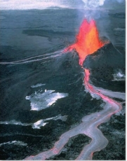 <strong>Which of the following are characteristics of actively erupting volcanoes? </strong> A) Glowing orange lava flowing downhill B) Fragments of molten rock blasting into the air C) Billowing clouds of ash rising into the air D) All of these