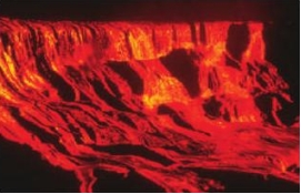 <strong>Long, thin lava flows are typically produced by: </strong> A) volatile-rich eruptions B) high-viscosity lavas C) low-viscosity lavas D) collapsing eruption columns