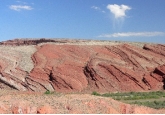 What types of features are shown in this photograph of unmetamorphosed sedimentary rocks?