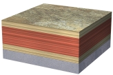 <strong>Which of the four sedimentary layers in this figure is the oldest? </strong> A) the layer on top B) the layers in the middle C) the layer on bottom D) there is not enough information to tell
