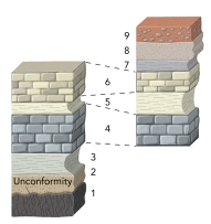 <strong>This figure shows two sections of rocks. What is the youngest unit? </strong> A) unit 1 B) unit 4 C) unit 6 D) unit 9 E) none of these