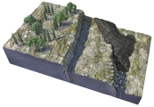 This figure shows two fault scarps, a lava flow, and erosion along one of the scarps. What is probably the oldest feature of those listed below?