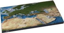 <strong>Which of the following letters marks the Red Sea? </strong> A) A B) B C) C D) D E) E