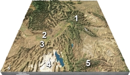 <strong>Which feature is interpreted to be in the Yellowstone region 1)? </strong> A) a continental collision B) a meteorite impact C) a continental hot spot D) a foreland basin