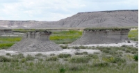 <strong>These pillars are remnants of layers, most of which have been stripped away by wind erosion. If this occurred in less than five years you might reasonably conclude that:  </strong> A) the pillars are remnants of volcanic necks B) this area recently has become a productive place to produce agriculture C) there must have been drought, overgrazing, or some short-term climatic change D) this area was originally a lake <div style=padding-top: 35px> 