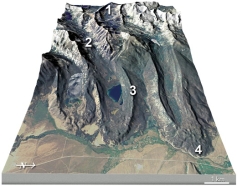 <strong>What is the feature numbered 4 in the lower right of this figure?  </strong> A) cirque B) U-shaped valley C) lateral moraine D) terminal moraine <div style=padding-top: 35px> 
