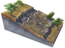 <strong>What type of slope failure is shown in this figure? </strong> A) rotational slide B) creep C) debris slide D) debris flow E) rock fall