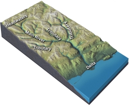 <strong>What typically happens when tributaries join the main river? </strong> A) channel size increases B) water velocity increases C) the amount of discharge increases D) total sediment load increases E) all of these