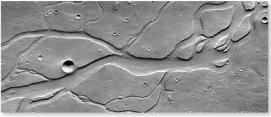 <strong>The erosional features shown in this image from Mars are thought to have been formed by:  </strong> A) running water B) tectonics C) wind D) glaciers <div style=padding-top: 35px> 