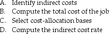 <strong>Place the following steps in the order suggested by the seven steps used to assign costs to individual jobs: </strong> A)ACDB B)CADB C)BACD D)DCAB