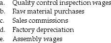 Exceptional Manufacturing Co.wants to classify costs for the product produced at its facility.The company produces only one product at the facility and operates continually.The cost categories are: The following costs are found in the accounting records: Required: Assign each of the above costs to the most appropriate cost categories.