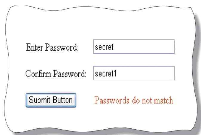 <strong> As shown in the accompanying figure,the ____ validation control can be used to ensure two passwords match.</strong> A)RequiredFieldValidator B)RegularExpressionValidator C)RangeValidator D)CompareValidator