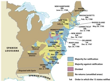 According to Map 8.3: Ratification of the Constitution,1788-1790,Antifederalist strength was generally concentrated in