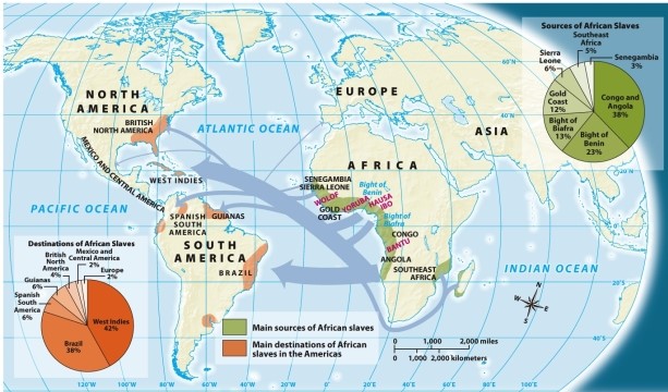 <strong>According Map 5.3: The Atlantic Slave Trade,what area was the largest source of African slaves? </strong> A) Gold Coast B) Congo and Angola C) Bight of Benin D) Bight of Biafra