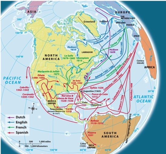<strong>According to Map 2.2: European Exploration in Sixteenth-Century America,which European country was the last to send explorers to the New World?  </strong> A) The Netherlands B) France C) Spain D) England <div style=padding-top: 35px> 