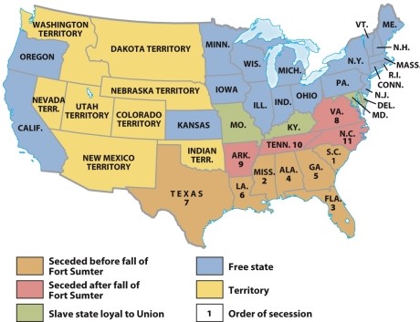 According to Map 15.1: Secession,1860-1861,which slave state seceded from the Union?