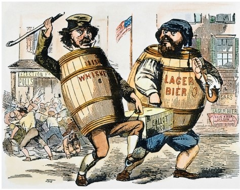 This Know-Nothing cartoon promoted stereotypes of which two groups?